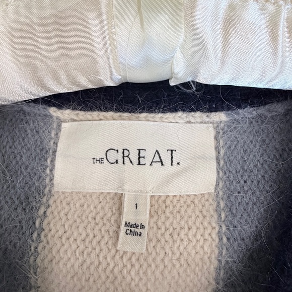 THE GREAT. Navy and Cream Striped Cardigan - Picture 2 of 4